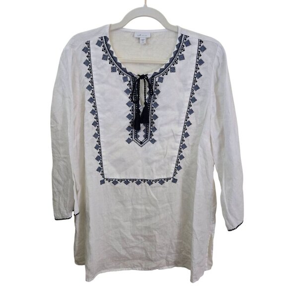 J. Jill Love Linen 100% Linen Embroidered White Tunic Top Size Lp - Picture 2 of 11